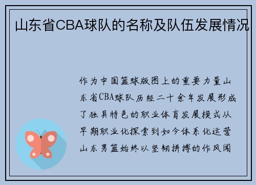 山东省CBA球队的名称及队伍发展情况